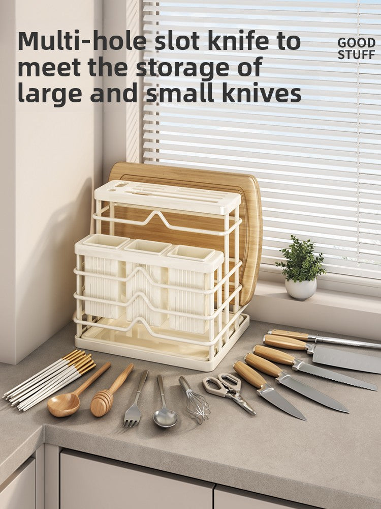 Kitchen knife holder shelf 2025 new countertop cutting board rack kitchen knife chopstick cage integrated cutting board knife storage rack