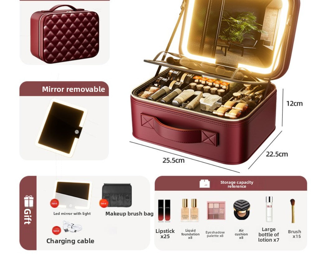 Halloween Makeup Essentials Premium LED Travel Cosmetic Bag Women's Portable Large Capacity Makeup Brush Case Portable Partition Beauty Bag