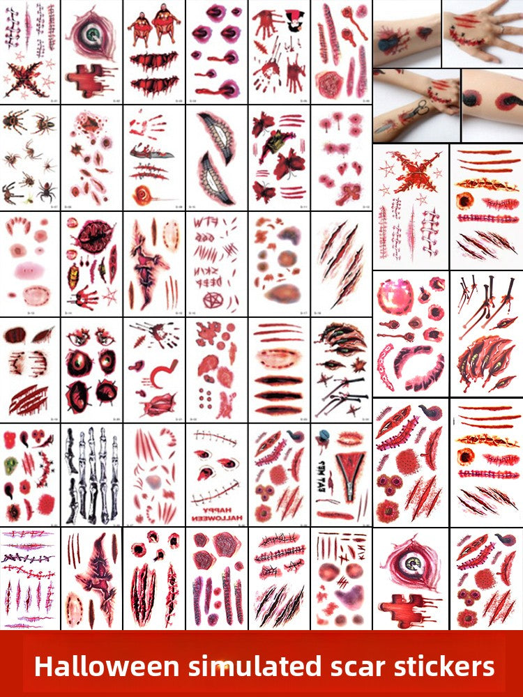 Halloween decoration makeup fake scars stickers ornaments face stickers tattoo stickers vampire costume horror makeup props Halloween essentials