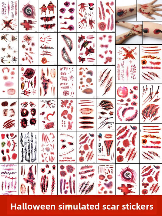 Halloween decoration makeup fake scars stickers ornaments face stickers tattoo stickers vampire costume horror makeup props Halloween essentials