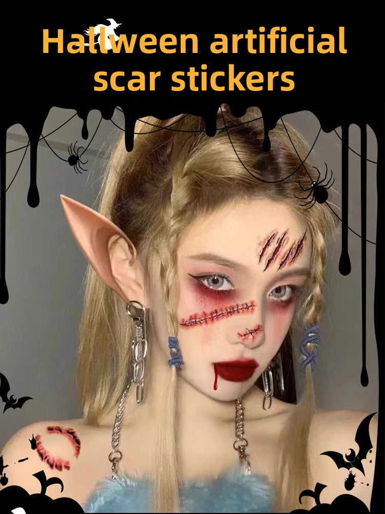 Halloween decoration makeup fake scars stickers ornaments face stickers tattoo stickers vampire costume horror makeup props Halloween essentials