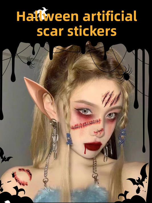 Halloween decoration makeup fake scars stickers ornaments face stickers tattoo stickers vampire costume horror makeup props Halloween essentials
