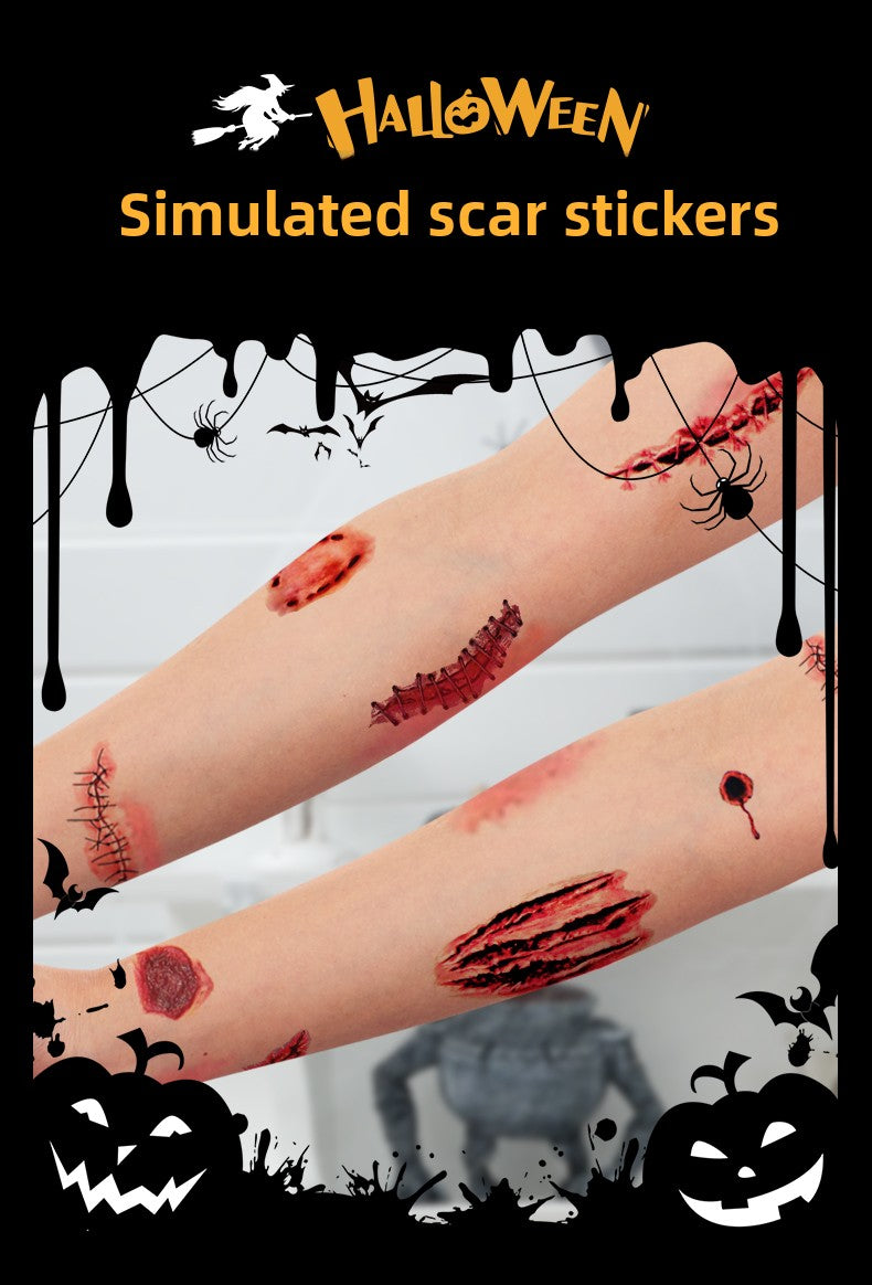 Halloween decoration makeup fake scars stickers ornaments face stickers tattoo stickers vampire costume horror makeup props Halloween essentials