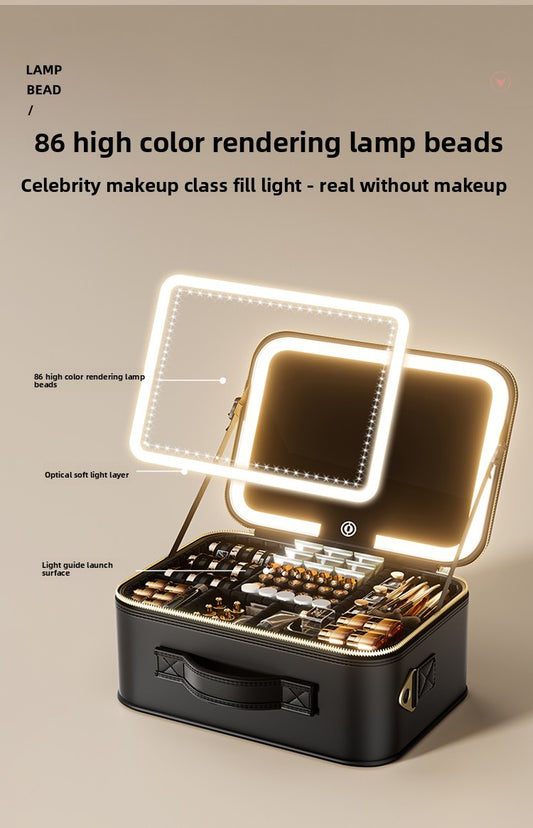 Halloween Makeup Essentials Premium LED Travel Cosmetic Bag Women's Portable Large Capacity Makeup Brush Case Portable Partition Beauty Bag