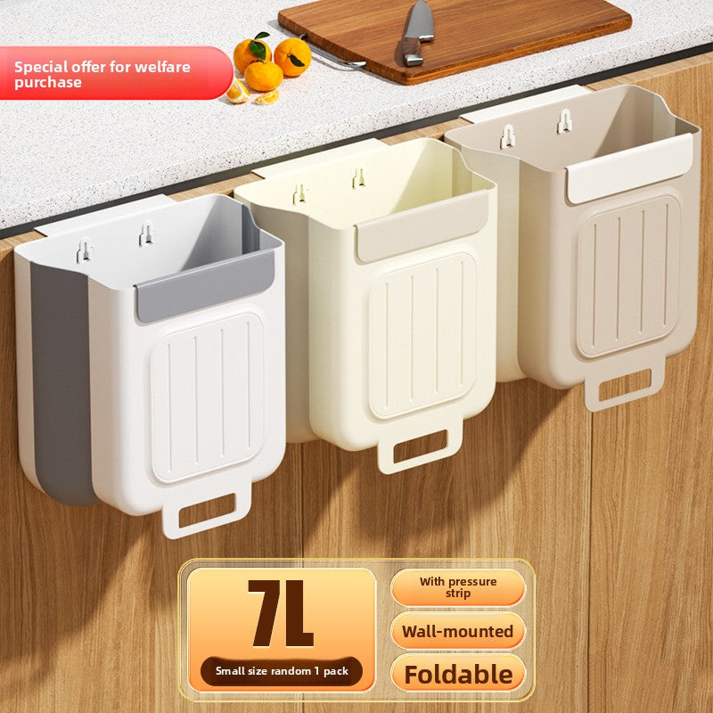 Kitchen trash can hanging type household food waste classification foldable cabinet door wall hanging bathroom toilet storage paper basket