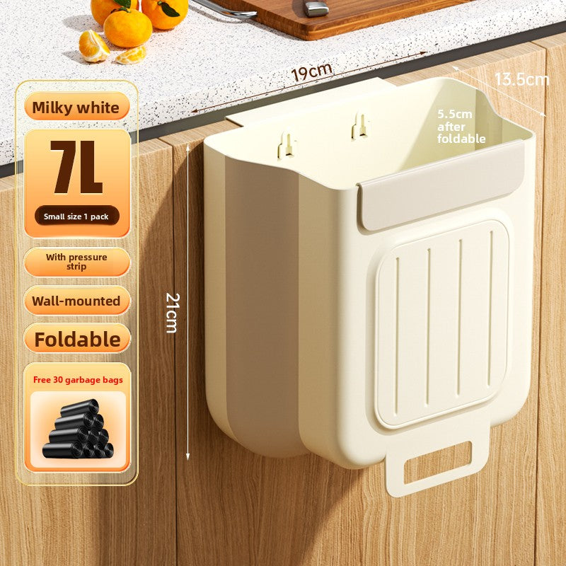 Kitchen trash can hanging type household food waste classification foldable cabinet door wall hanging bathroom toilet storage paper basket
