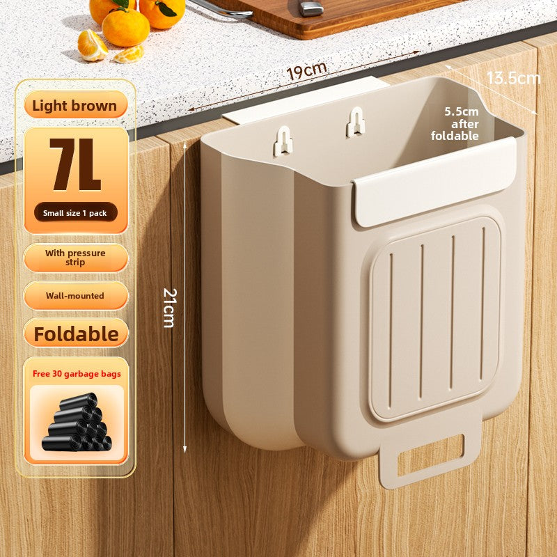 Kitchen trash can hanging type household food waste classification foldable cabinet door wall hanging bathroom toilet storage paper basket