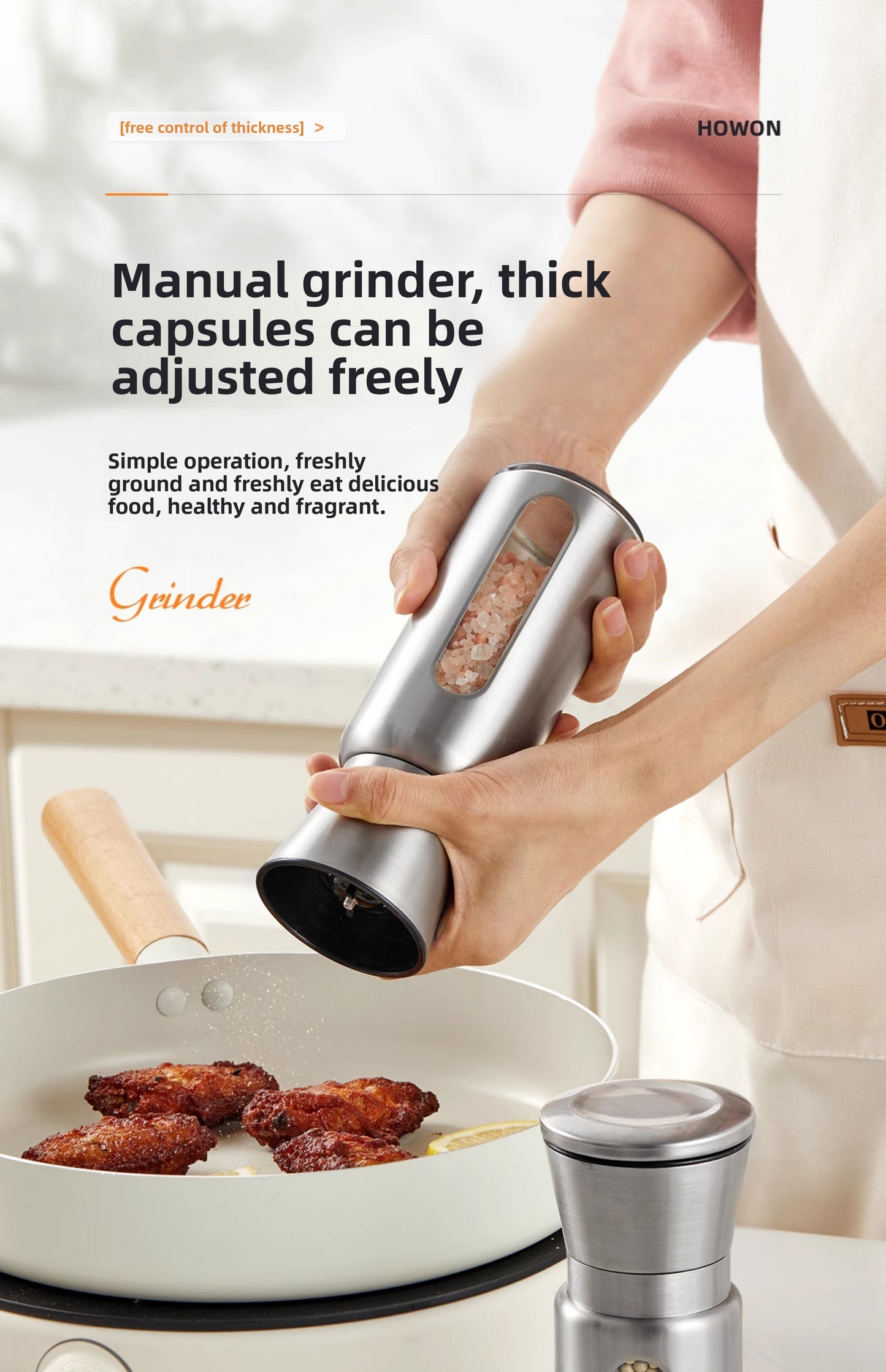 Pepper grinder Manual grinding Sea salt Pepper grains Pepper artifact Seasoning bottle Stainless steel grinding bottle Seasoning tank