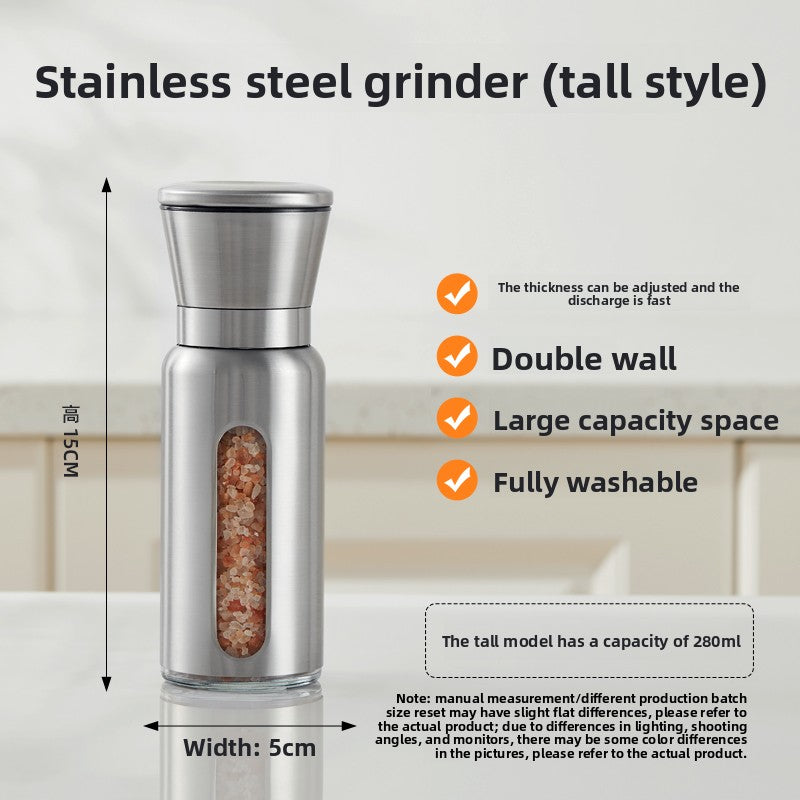 Pepper grinder Manual grinding Sea salt Pepper grains Pepper artifact Seasoning bottle Stainless steel grinding bottle Seasoning tank