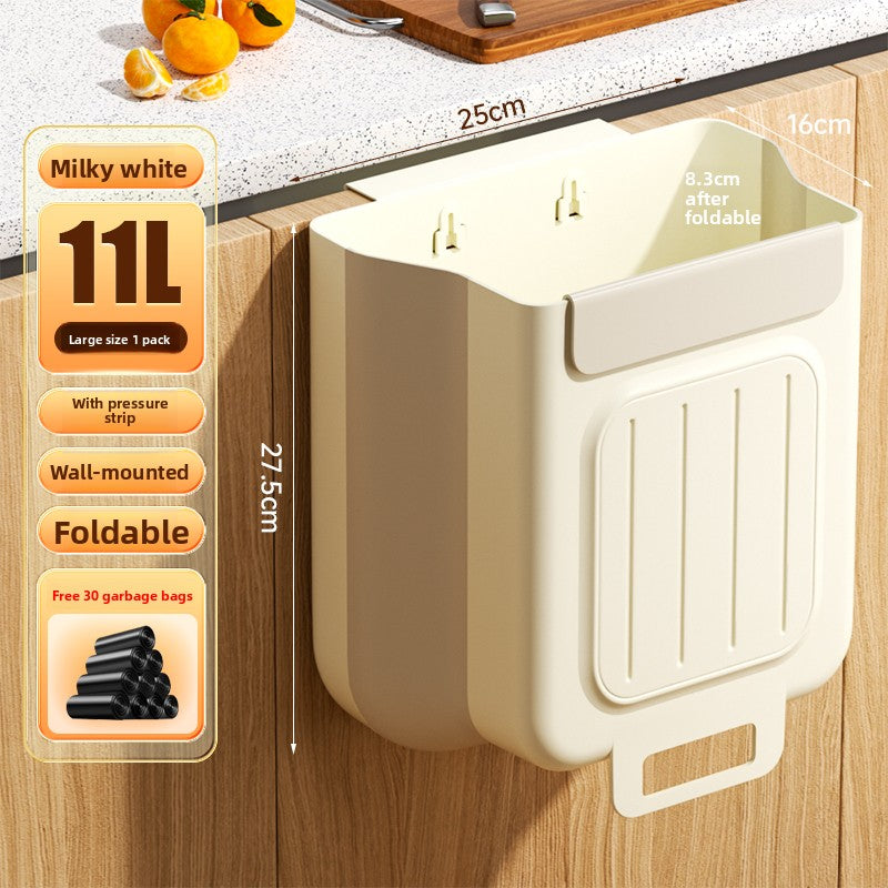 Kitchen trash can hanging type household food waste classification foldable cabinet door wall hanging bathroom toilet storage paper basket