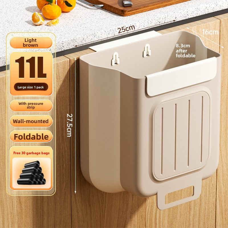 Kitchen trash can hanging type household food waste classification foldable cabinet door wall hanging bathroom toilet storage paper basket