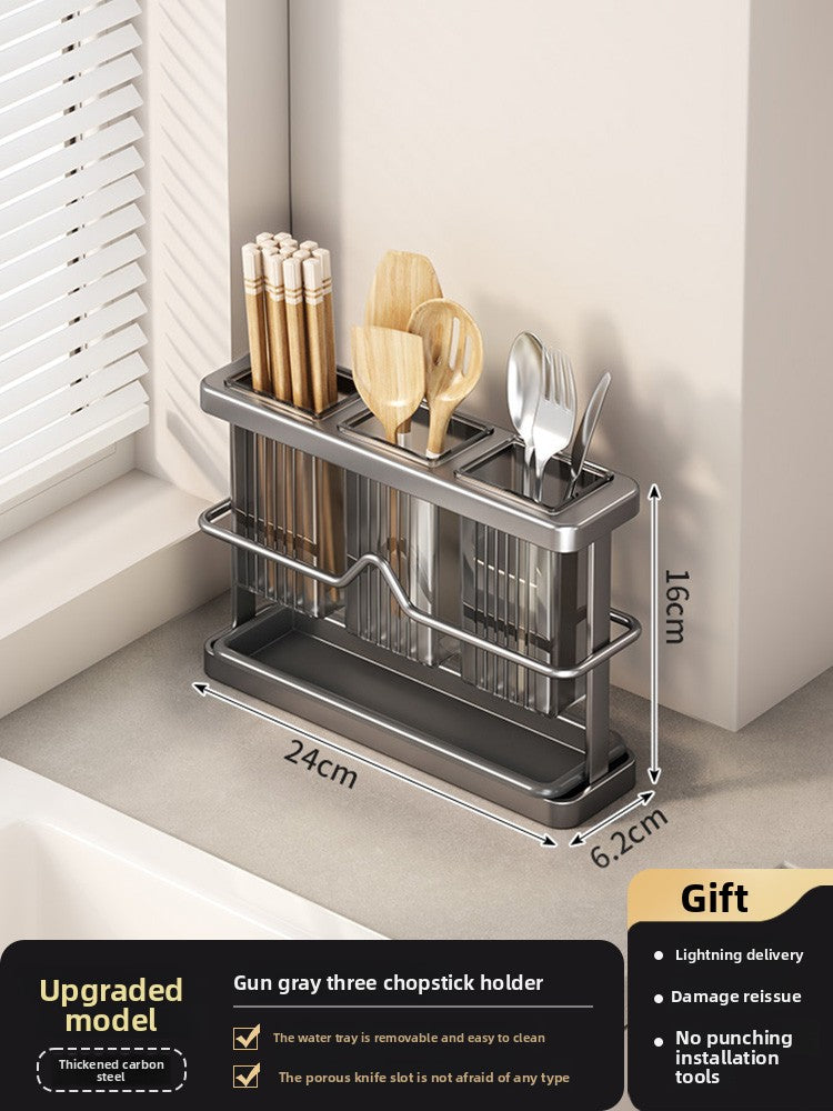 Kitchen knife holder shelf 2025 new countertop cutting board rack kitchen knife chopstick cage integrated cutting board knife storage rack