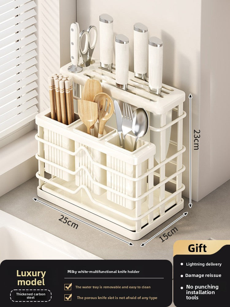 Kitchen knife holder shelf 2025 new countertop cutting board rack kitchen knife chopstick cage integrated cutting board knife storage rack