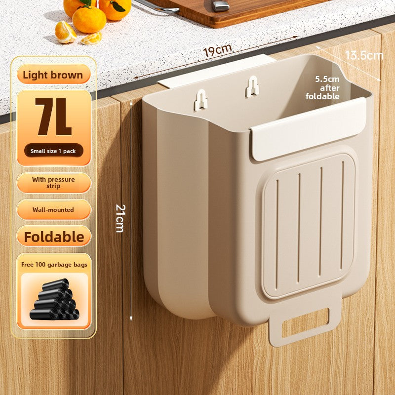 Kitchen trash can hanging type household food waste classification foldable cabinet door wall hanging bathroom toilet storage paper basket
