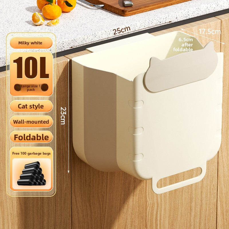 Kitchen trash can hanging type household food waste classification foldable cabinet door wall hanging bathroom toilet storage paper basket