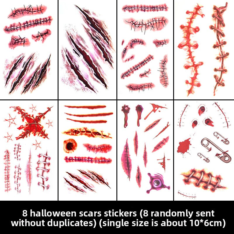 Halloween decoration makeup fake scars stickers ornaments face stickers tattoo stickers vampire costume horror makeup props Halloween essentials