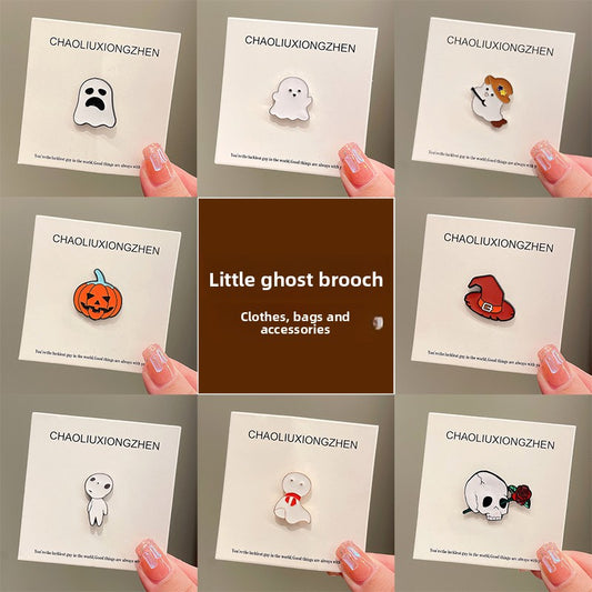 Halloween must-have little ghost brooch pumpkin pin Japanese cute metal badge Halloween decoration men's and women's clothes bag accessories