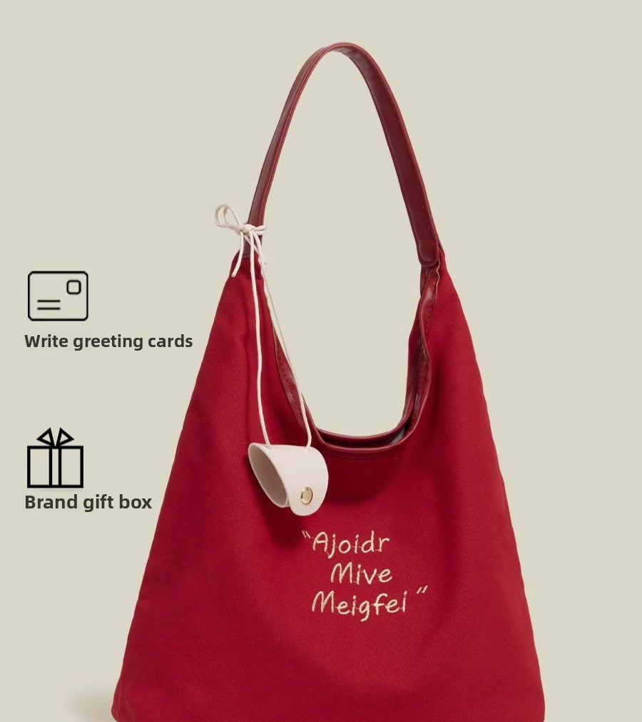 Korean early autumn original canvas bag women's 2025 new large-capacity casual shoulder tote bag