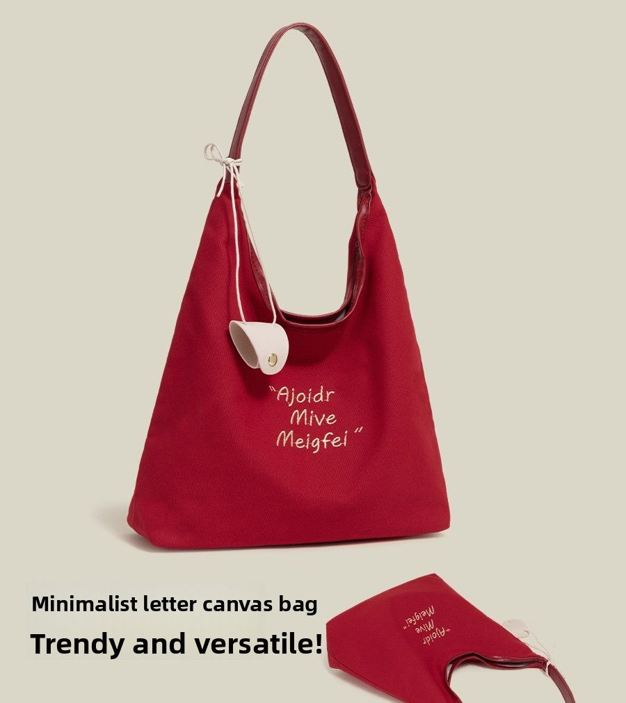 Korean early autumn original canvas bag women's 2025 new large-capacity casual shoulder tote bag